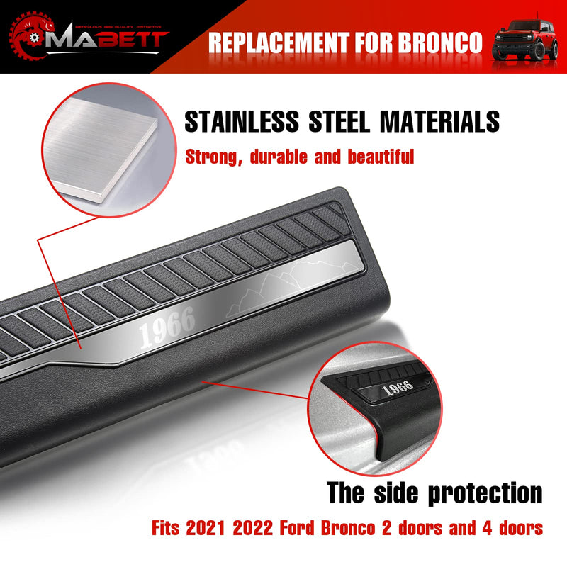 Mabett Door Edge Guards for Ford Bronco Accessories 2021 2022 2023 2024 2025 4 Door, Bronco Door Sill Protectors with 1966 Pattern