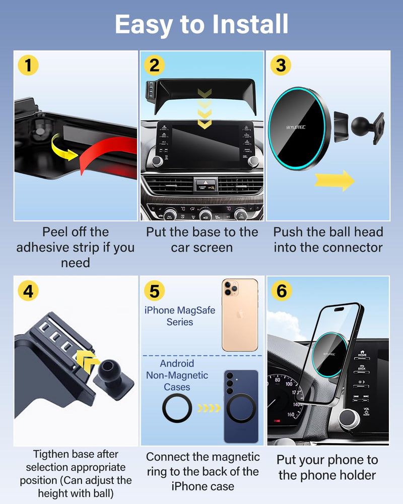 SKYLOTEC Magnetic Charger Phone Mount for Mazda CX-5 2021-2025 Accessories | CX5 CX 5 Accessories, 10.25-Inch Screen Car Cell Phone Mount, for 15W Wireless Charger MagSafe iPhone Samsung Magnetic Wireless Charger