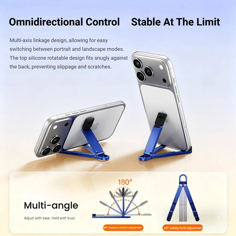 Aluminum Alloy Mini Desktop Cell Phone Holder,Foldable Keychain Phone Holder Portable Hands-Free Travel Phone Holder, Adjustable Angle Vertical and Horizontal,For All Phones,Offices,Travel (Orange) Orange