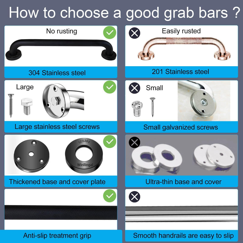 Grab Bars for Bathtubs and Showers 2 Pack 24 Inch- Safety Bathroom Handicap Grab Bar for Seniors - Anti-Slip Grab Bars for Shower- Shower Handles for Elderly(Black) Black