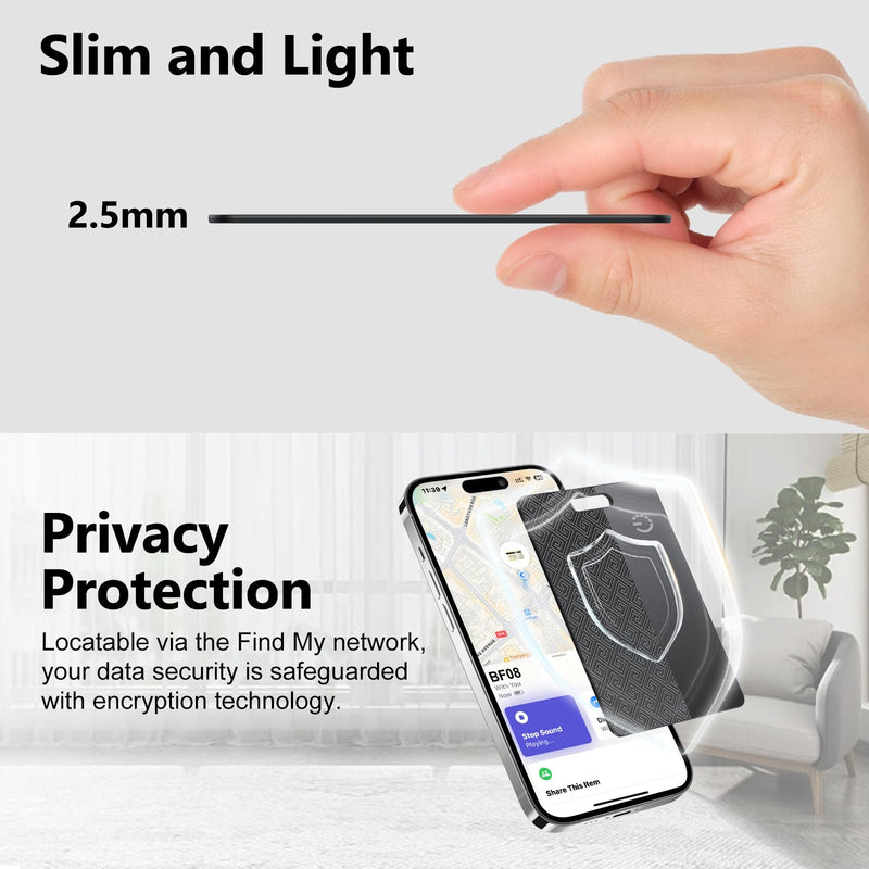 Ultra-Thin Wallet Tracker Card(iOS Only), Bluetooth Tracker Smart Card for Apple Find My iPhone Wallet GPS Tracker, Supports Wireless Charging, 10 Years Battery for Luggage, Wallets, Classic Black