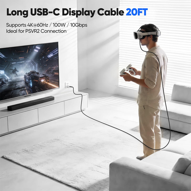 20 FT USB C Cable Long USB C 3.2 Gen 2 Cord 20FT, Full-Featured USBC to C Fast Charging/Monitor Video/Data Cable(4K@60Hz,100W, 10Gbps) for USB‑C Hub VR,iPhone 17-15 PM,Sam-sung,MacBook Pro,Camera-6M Brown 1