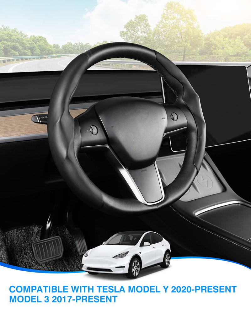  [AUSTRALIA] - Steering Wheel Cover for 2016-2026 Telsa Model 3/Y Highland/Juniper Accessories Steering Wheel Cover Protector Anti-Slip, Comfortable Grip, Breathable, Model 3/Y Accessories, Black Leather