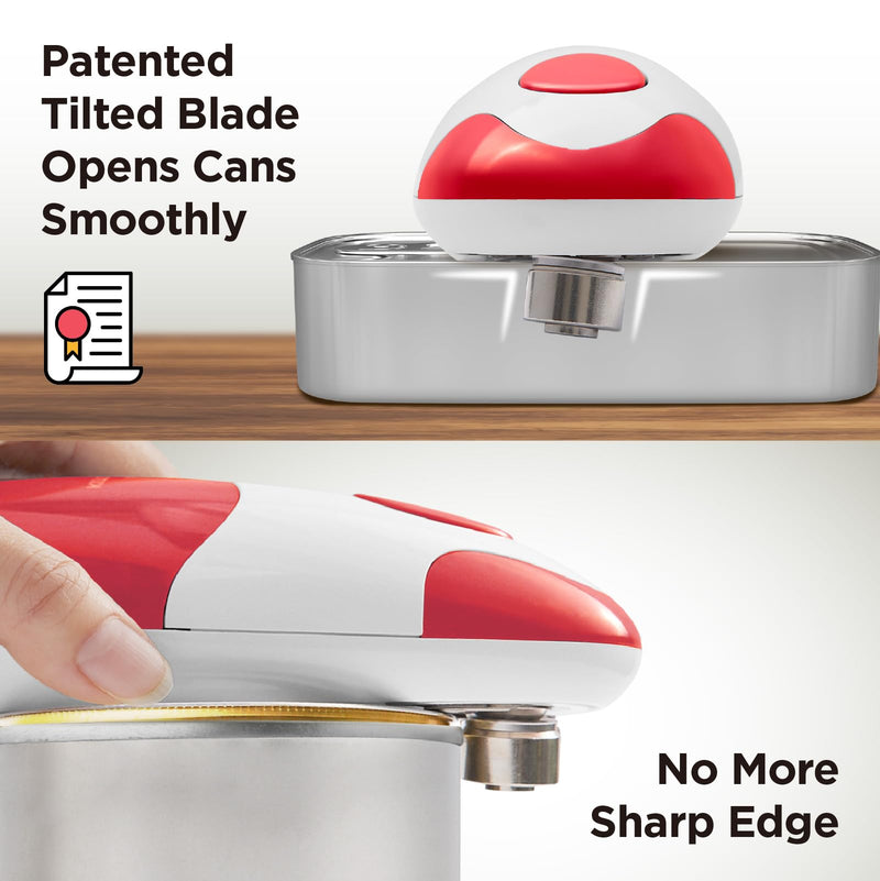 Kitchen Mama Auto Electric Can Opener: Open Your Cans with A Simple Press of Button - Automatic, Hands Free, Smooth Edge, Battery Operated, YES YOU CAN (Red) Red