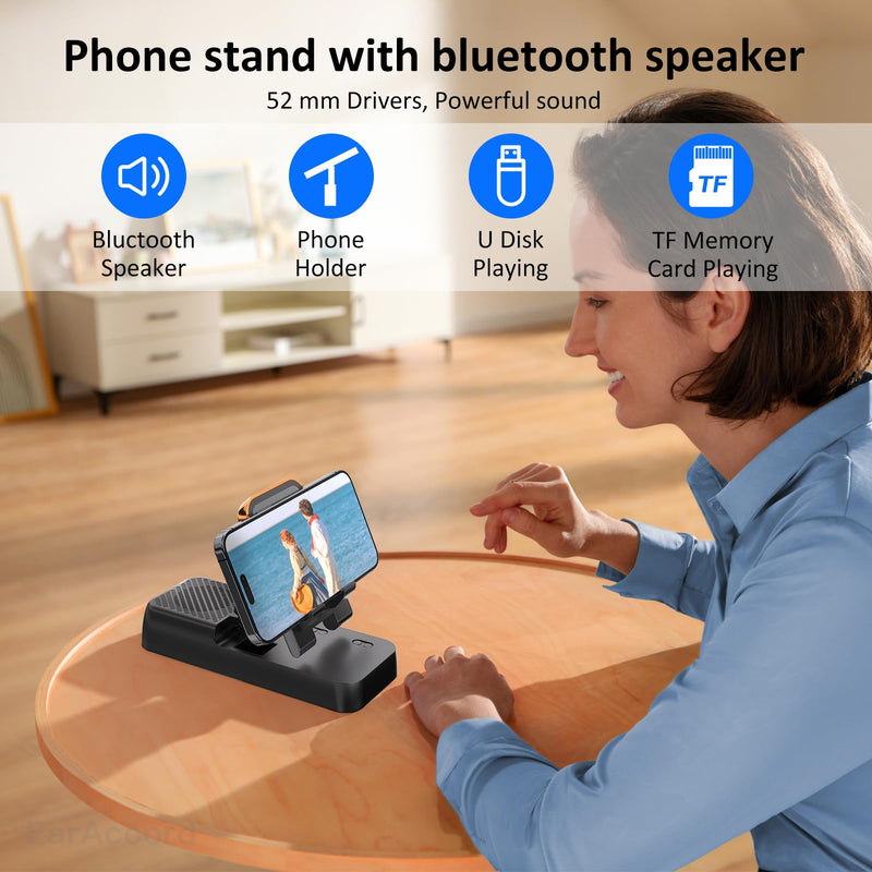 Cell Phone Stand with Wireless Bluetooth Speaker, Phone Speaker Amplifier, Foldable Holder Dock Adjustable Kitchen Desk Bracket for iPhone ipad Tablet,TF Card Induction,Gift for Men Women
