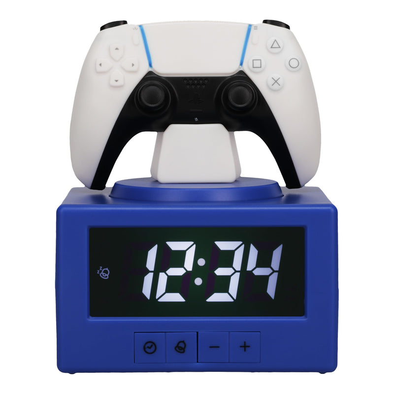Paladone PlayStation DualSense Controller Alarm Clock with Night Light – Digital Gaming Clock for Kids, Teens, and Bedrooms – Official Licensed PlayStation Decor Small White, Blue