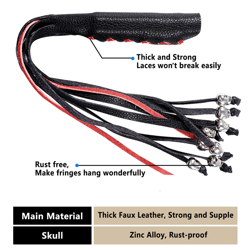 2 PCS Faux Leather Motorcycle Lever Covers with Fringes, Motorcycle Brake Clutch Lever Covers Grip Tassels Motorcycle Handlebar Handle Grip Covers, Fringed Leather Lever Covers Wraps with Skulls Black & Red Laces*1 & Black Laces*1