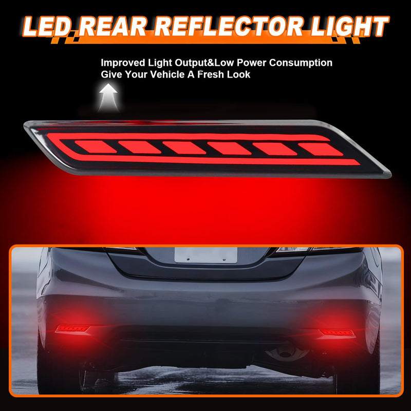 LED Rear Bumper Reflector Light for 2013-2015 Honda Civic Sedan, Tail Lamp with Brake Light, DRL, Turn Signal, Replace OE# 33505-TR0-A51 33555-TR0-A51 (Smoked Lens) Smoked Lens