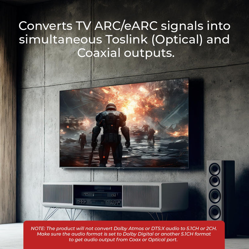OREI eARC/ARC HDMI to Optical/Coaxial Audio Extractor, - Supports Dolby 5.1 Channel, DTS 5.1, LPCM 2.0 Channel HDTV Soundbar Speaker Amplifier (DA41)
