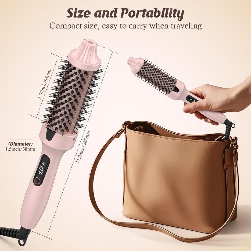 Thermal Brush, Heated Hot Brush for Hair Styling, 38mm Dual Voltage Hot Hair Straightener Curler with 6 Temperature Adjustable Heated Curling Iron for Women