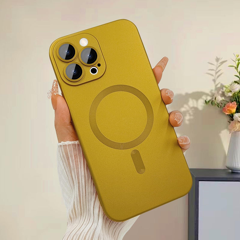 Magnetic Case for iPhone 15 Pro Max Phone Case for Women, Matte Luxury Soft Metallic Luster Design and Camera Lens Protector, Compatible with Magsafe Case for iPhone 15 Pro Max 6.7"-Gold Gold