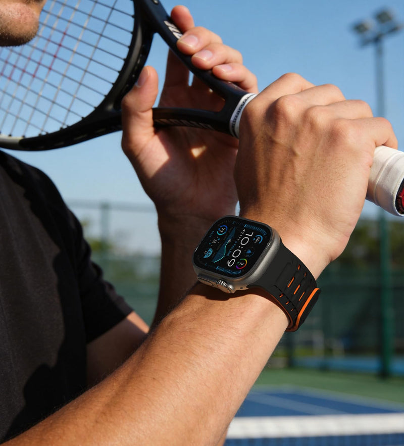 Magnetic Silicone Sport Band for Apple Watch Bands for Women Men | Soft Silicone Hollow Out 38/40/41/42/44/45/46/49mm, Adjustable Strap for iWatch Series 11 10 9 8 7 6 5 4 3 2 1 SE&Ultra 3/2/1 Black+Orange 44/45/46/49mm