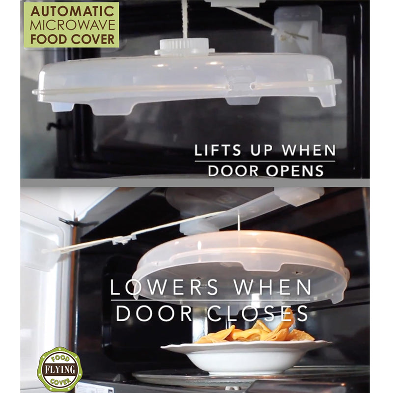NewFerU Automatic Microwave Plate Cover Magnetic, Adjustable String Food Splatter Guard with Vents, Self Opening Hover Dish Spatter Lid Attached to Door 12 Inch, BPA Free Plastic, Dishwasher Safe