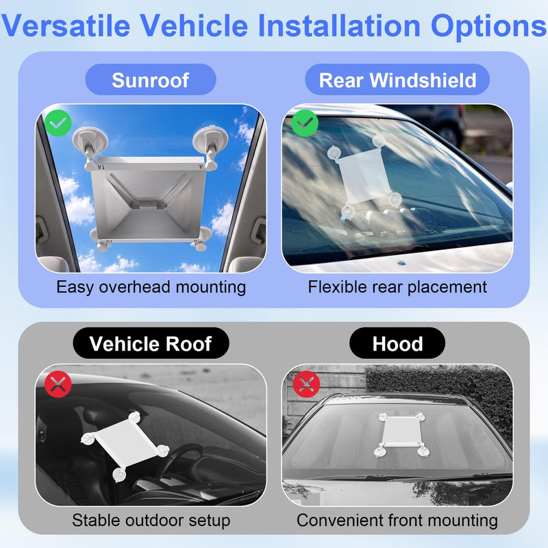 Suction Cup Holder for Car Window Sunroof, Heavy Duty suction cup mount with Stable mounting bracket Tool Free dashboard mount windshield mount RV Truck Boat Travel Users Outdoor Mobile Internet Setup