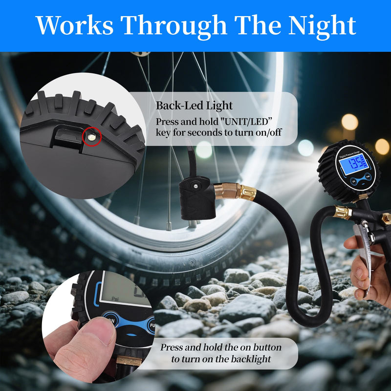 Digital Bike Tire Pressure Gauge, Presta Valve Adaptor, Schrader to Presta Valve Adapter for Air Compressor, Schrader Valve Adapter, Easiest Use Presta and Schrader Air Compressor Tool Presta & Schrader Valve Adapter