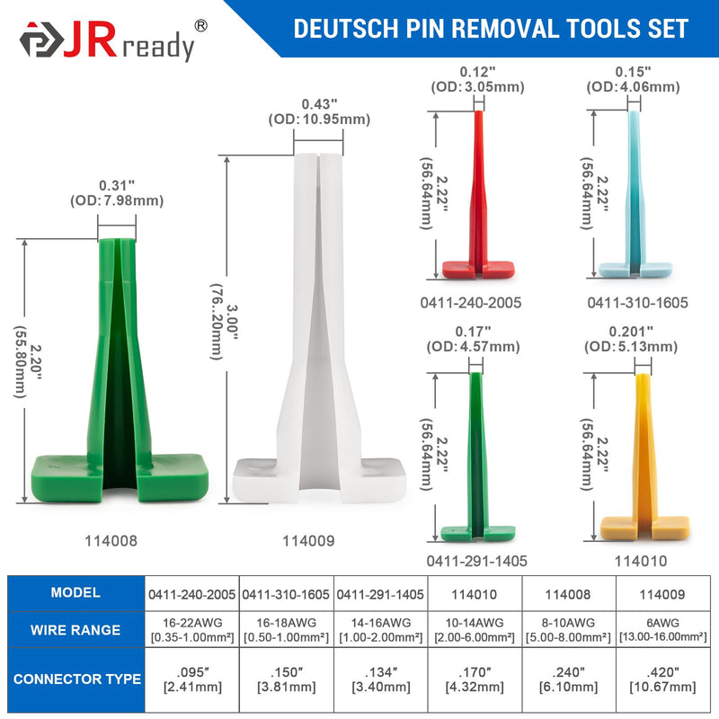 JRready ST5327 Deutsch Pin Removal Tool Kit for 4#8#12#16#20# Solid/Stamped Contacts 6-22 AWG, Plastic Terminal Release Tool Kit for Deutsch DT,DTM,DTP,HD Series Connector, 12PCS Extraction Tools 6-22awg