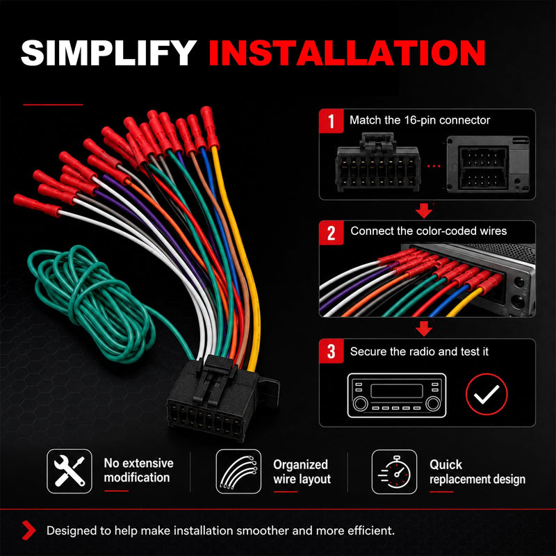 16 Pin Radio Wiring Harness, Car Stereo Wiring Harness Plug Compatible with DEH AVH AVIC MVH FH SPH, Auto Radio Stereo Connector for Aftermarket Power Speaker Wire Replacement