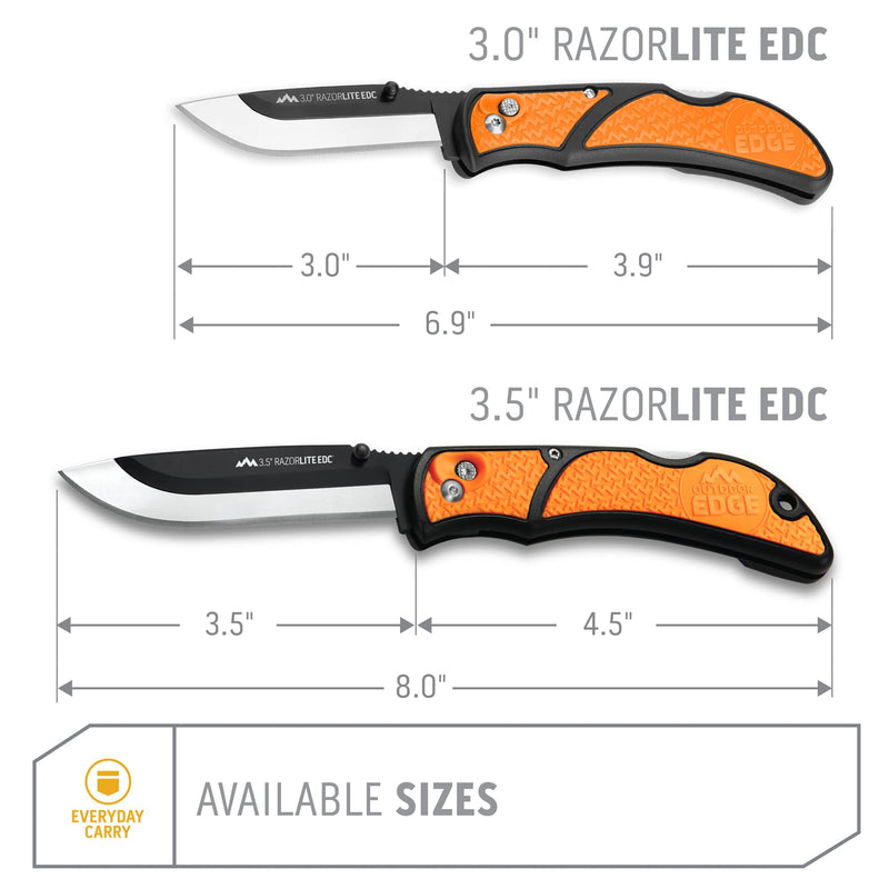 OUTDOOR EDGE 3.5" RazorLite EDC Knife. Pocket Knife with Replaceable Blades and Clip. The Perfect Hunting Blade for Skinning Deer. Blaze Orange with 6 Blades Orange (6 Blades)