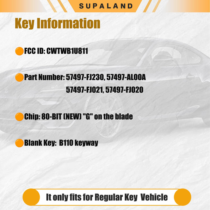 SUPALAND G-Chip Key Fob Fits for Subaru Forester Impreza Legacy Outback WRX STI XV Crosstrek 2012 2013 2014 2015 2016 2017 Remote Control Head Key Replacement CWTWB1U811 (Sets of 2)