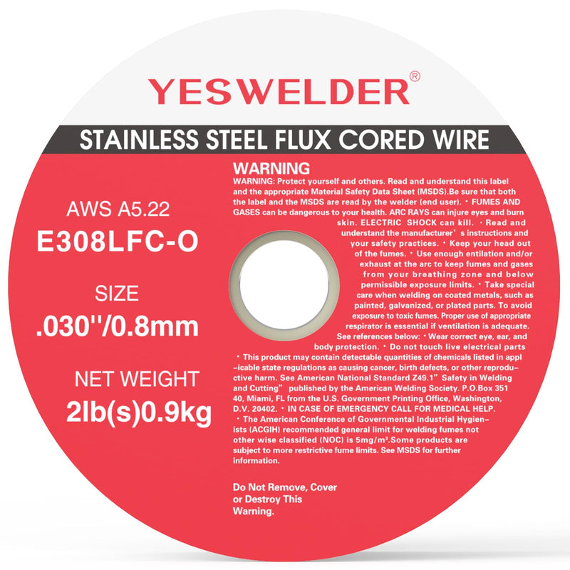 YESWELDER Stainless Steel Flux Cored MIG Wire, E308LFC-O .030-Diameter, 2-Pound, Strong ABS Plastic Spool Welding Wire E308LFC-O Stainless Steel Flux Cored Wire .030-inch 2LB