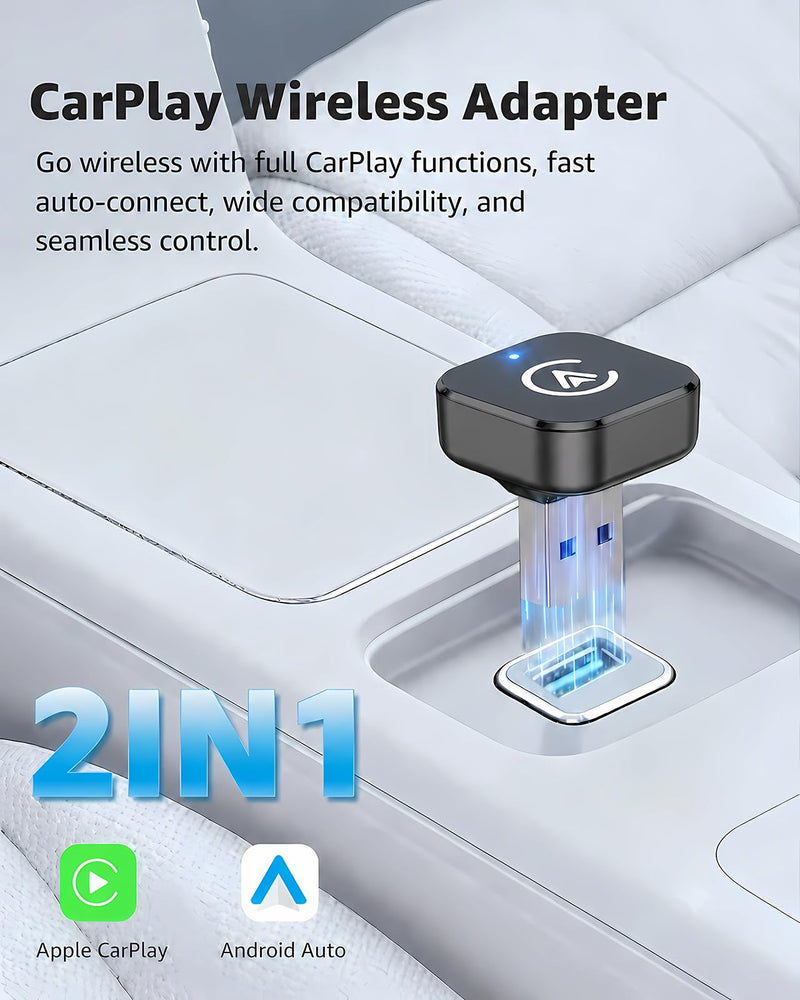 Wireless CarPlay Adapter & Android Auto Adapter, 2-in-1 Mini Dongle, Wired to Wireless, Plug & Play, Fast Auto Reconnect, Stable Low-Latency Connection, for iPhone & Android, Cars 2016+, Black