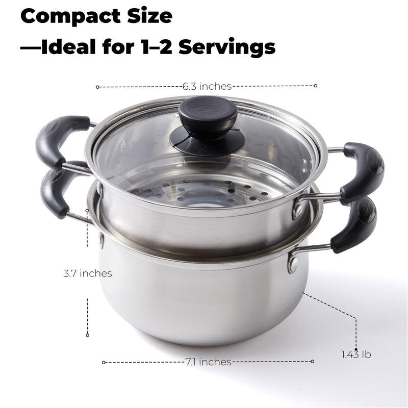 Cuscuzeira Brazilian Cuscuz Steamer Pot – 2-Tier Stainless Steel Steamer for Couscous, Rice, Dumplings, and Vegetables – Compact 18cm Cooker for Daily Meals, Apartments, and Small Households