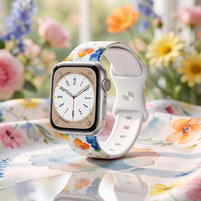 Floral Band Compatible with Apple Watch Bands for Women 40mm 42mm 41mm 38mm 44mm 45mm 46mm 49mm, Cute Pattern Flower Soft Silicone Sport Strap for iWatch Series Ultra 11 10 SE 9 8 7 6 5 4 3 2 L-Spring Garden 38mm/40mm/41mm/42mm [series 11 10]