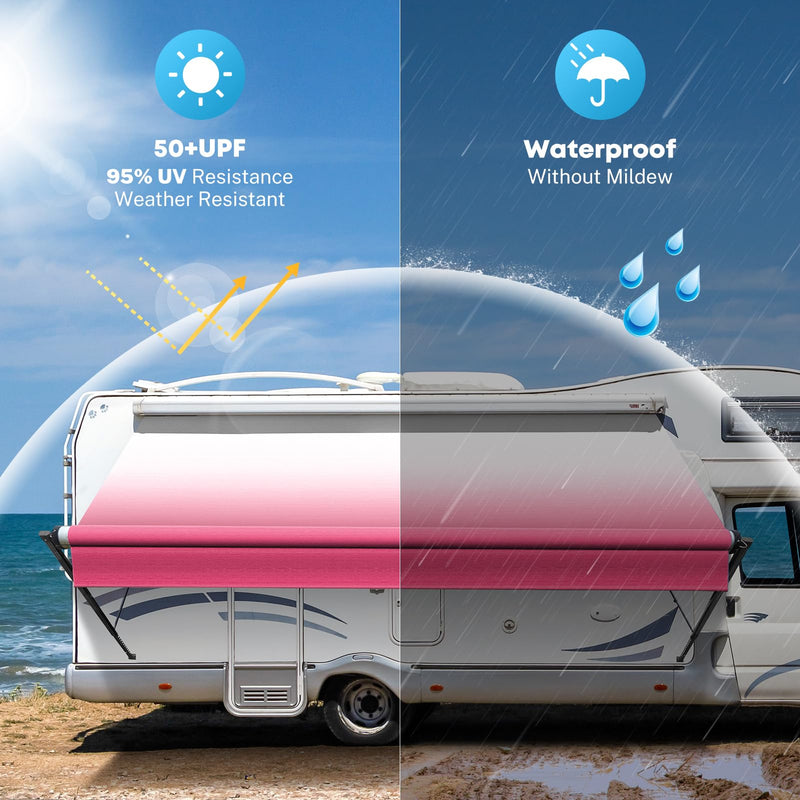 Kohree 16' Rv Awning Fabric Replacement, 19oz Weatherproof Heavy Duty Anti-Fading Awning Replacement with Pull Strap, Outdoor Canopy for Camper, Trailer, Motorhome, Pink Fade, (Fabric 15'2")