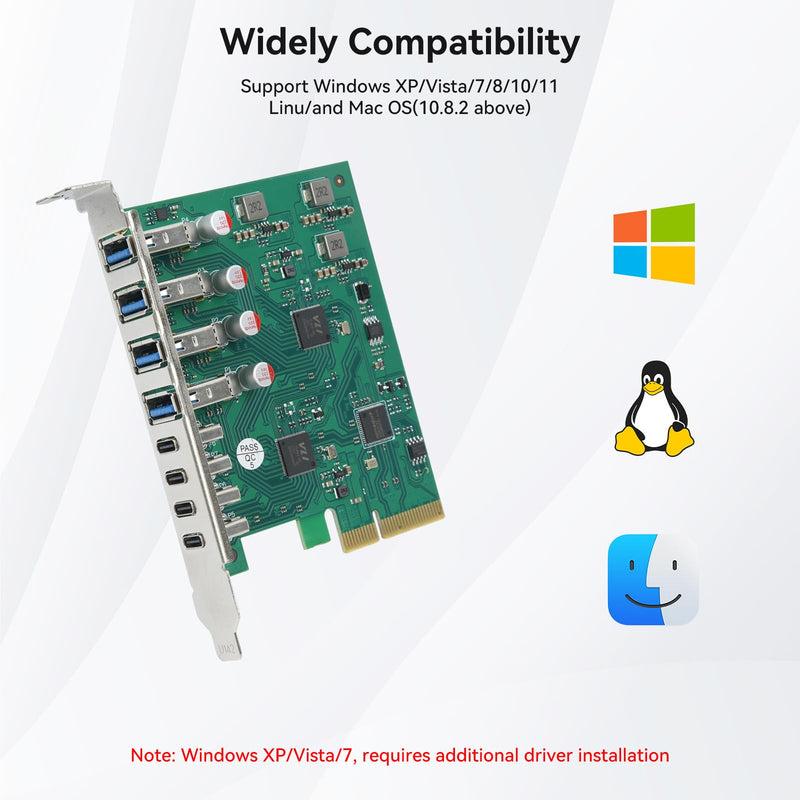 ELUTENG PCIE USB 3.1 Expansion Card 8 Ports 20Gbps Bandwidth PCI Express USB Cards with ASM3142 & VL820 Chipset PCI-E Hub Controller Adapter 4 USB-A & 4 USB-C for Windows 11/10/8/7/XP/Vista