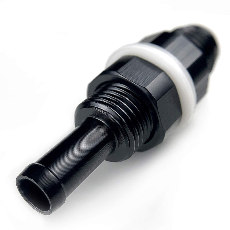 8AN Male Flare to 3/8 Hose Barb Fuel Cell Hose Line Fittings Adapter Aluminum Fuel Tank -8 AN Flare Bulkhead to 3/8" Push On Barb Connector with 2 Teflon Washers Black 8AN to 3/8 Fuel cell fitting