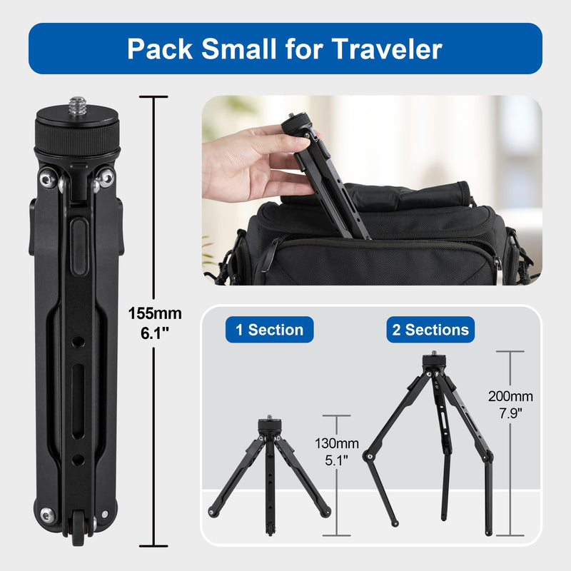 LEOFOTO Aluminum Mini Table Tripod, Weight 162g/0.35lb, Maxload 5kg/11lb, Foldable Stand, Compact Camera Spider Tripod, for Camera/Phone/Live Stream Light/Projector MT-03 Lightweight Version (MT-03S) MT-03S Lightweight Version
