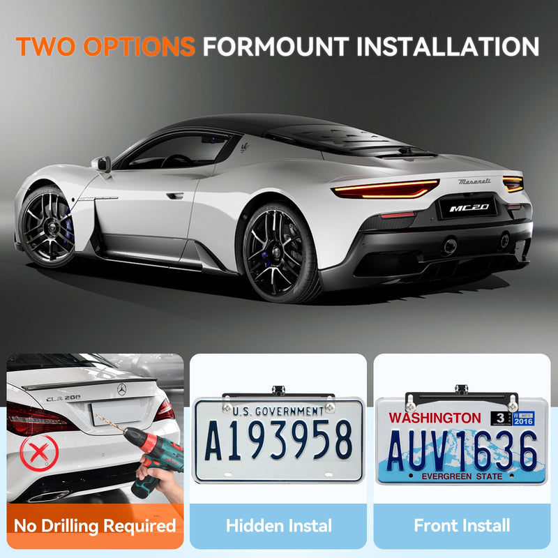 Universal Rear View Camera License Plate Bracket, Upgraded Anti-Rust Paint Full Stainless Steel Backup Camera License Plate Mount , No-Drill & Adjustable for Easy Installation