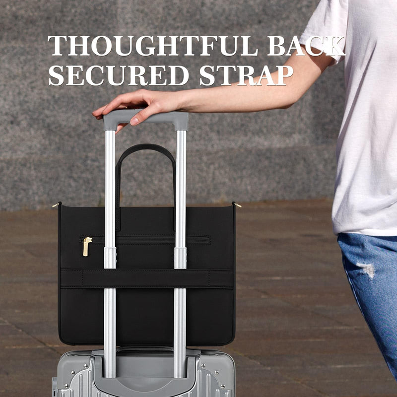 RAINYEAR Laptop Bag for 14 Inch/15.6 Inch, Women Laptop Shoulder Bag | Protective Padded Waterproof Elegant Laptop Bag with Handle & Shoulder Strap, Fits for MacBook Computer Laptop Black 15.6 Inch