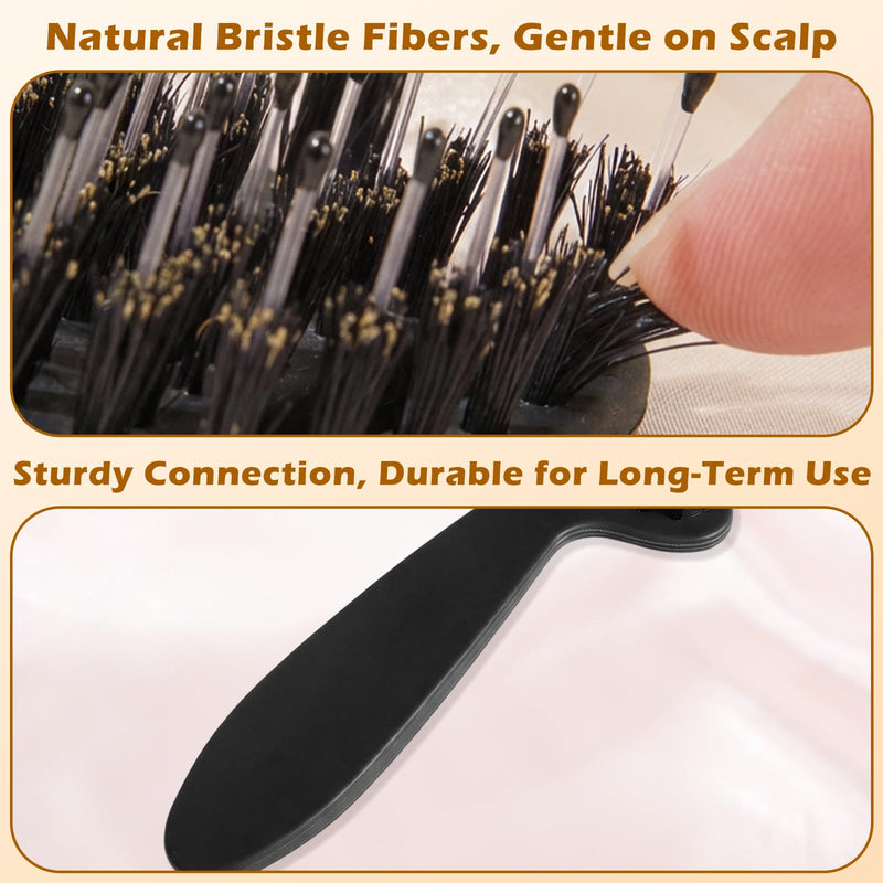 Bristle Hair Brush, Slick Back Styling Brush with 10° Concave Design, 5-Hole Hot Air Flow for Quick Drying, Detangling & Anti-Frizz, Scalp Massage Hairbrush Suitable for All Hair Types Black