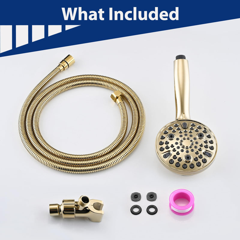 High Pressure 10 Setting Handheld Shower Head, 5" Detachable Showerhead Spray Built-in Power Wash to Clean Tub, Tile & Pets, 79" Extra Long Stainless Steel Hose, Adjustable Bracket - Gold Zirconium Gold
