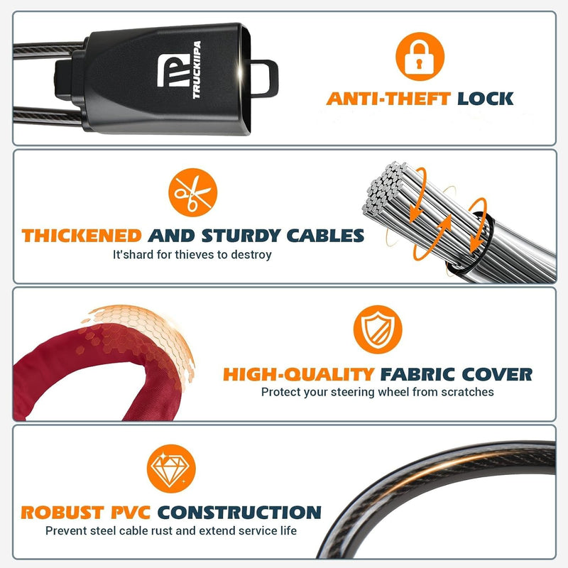Truckiipa Steering Wheel Lock for Cars, Seat Belt Lock, Anti-Theft Device | with 3 Keys Compact & Lightweight, Maximum Length 17 Inch Easy to Operate, Security Fit Most Vehicles Truck SUV Van (Yellow) A01 Red