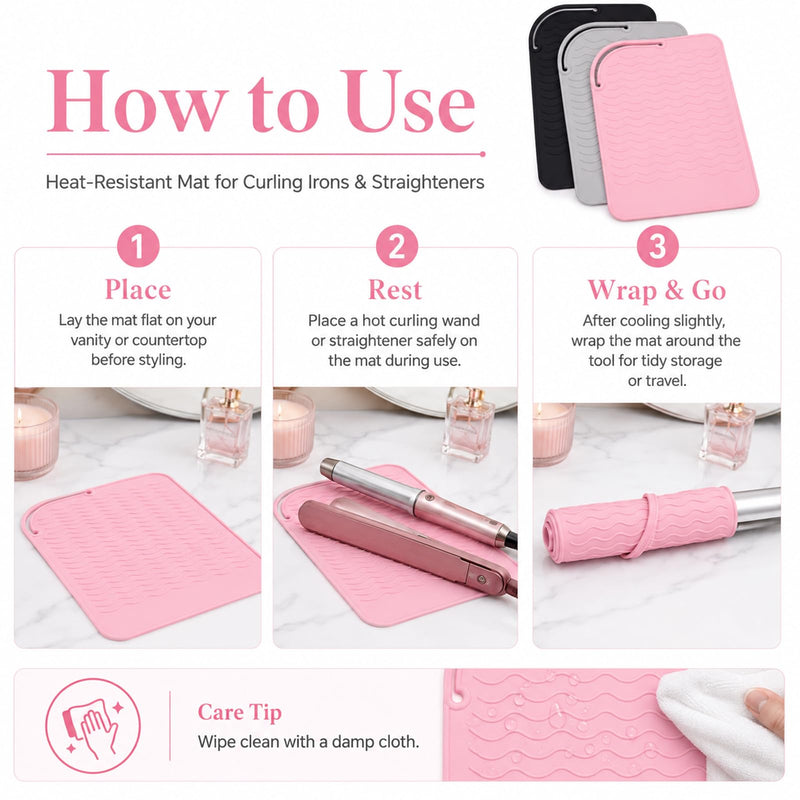  [AUSTRALIA] - Luxiremi Silicone Heat Resistant Mat for Hair Straightener Tools(Gray) | Heat Resistant Mat, Curling Irons, Flat Iron, Curling Iron, Multifunctional Non-Slip Mat Pad Gray