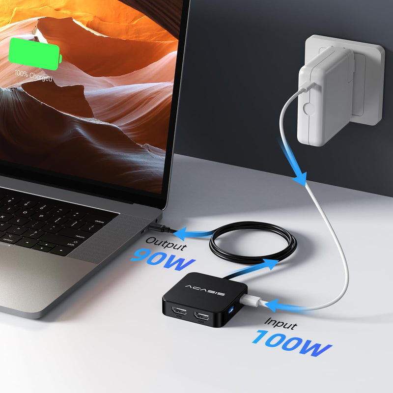 ACASIS Dual HDMI Docking Station with 100W PD Charging, 5Gbps USB-C and USB-A Data Ports, HDMI Hub for Dell XPS/HP/Lenovo/Surface/Yoga 2FT-2HDMI 4K60