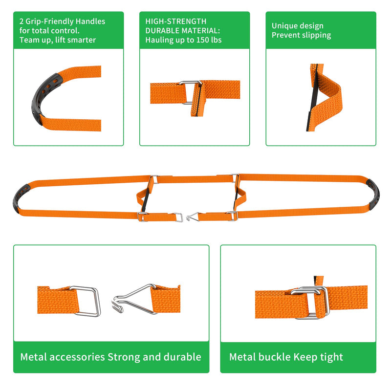 Potted Plant Mover，Plant Lifting Straps for Garden Flower Pots, Planters，Rocks, Trees，Easily Lift and Move Heavy Items Up to 150 Pounds，Small Size, Orange, Patent Pending