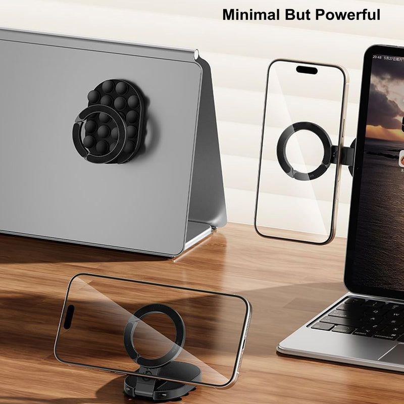 Magnetic Suction Phone Stand for MagSafe, Multifunctional Phone Mount | 18 Strong Adhesion Suction Cups, Rotatable Foldable Universal Phone Holder for Car Gym Travel Home, Hands Free, Hook Design Black