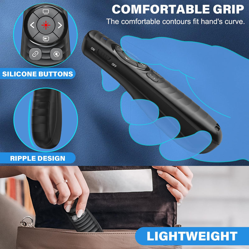Presentation Clicker Wireless Presenter Remote Clicker for 2-in-1 USB Type C Powerpoint Clicker with Pointer, Rechargeable Presentation Pointer PPT Slide Advancer for Mac/Google Slide/Keynote USB C+USB A Rechargeable