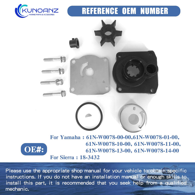 61N-W0078-11-00 Water Pump Impeller Repair Kit For Yamaha 25 30 HP 4-Stroke Outboard 25HP 30HP 61N-W0078-10,61N-W0078-13,61N-W0078-14-00 Sierra 18-3432 F25 C30 1993-2019 25/30 HP