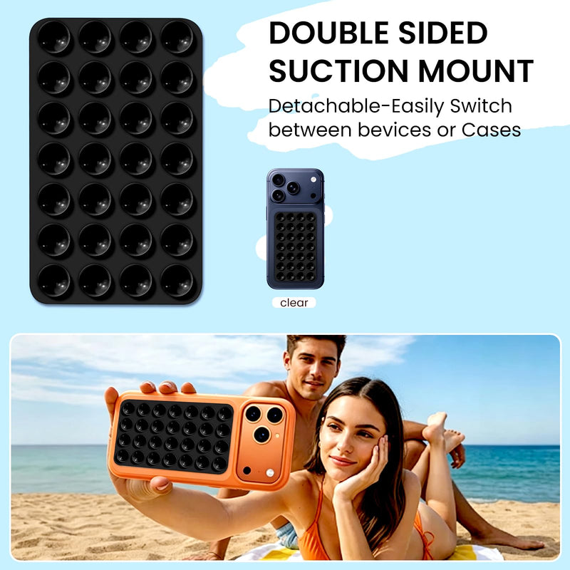 2 Pack Silicone Octo Cup Buddy Sticky Grip Holder for Cellphone, Double Sided Suction Phone Case Mount Phone Accessories Strong Grip Holder for Selfie and Video - Black