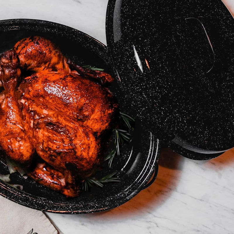 Granite Ware – 15-Inch Covered Oval Roaster - Speckled Black