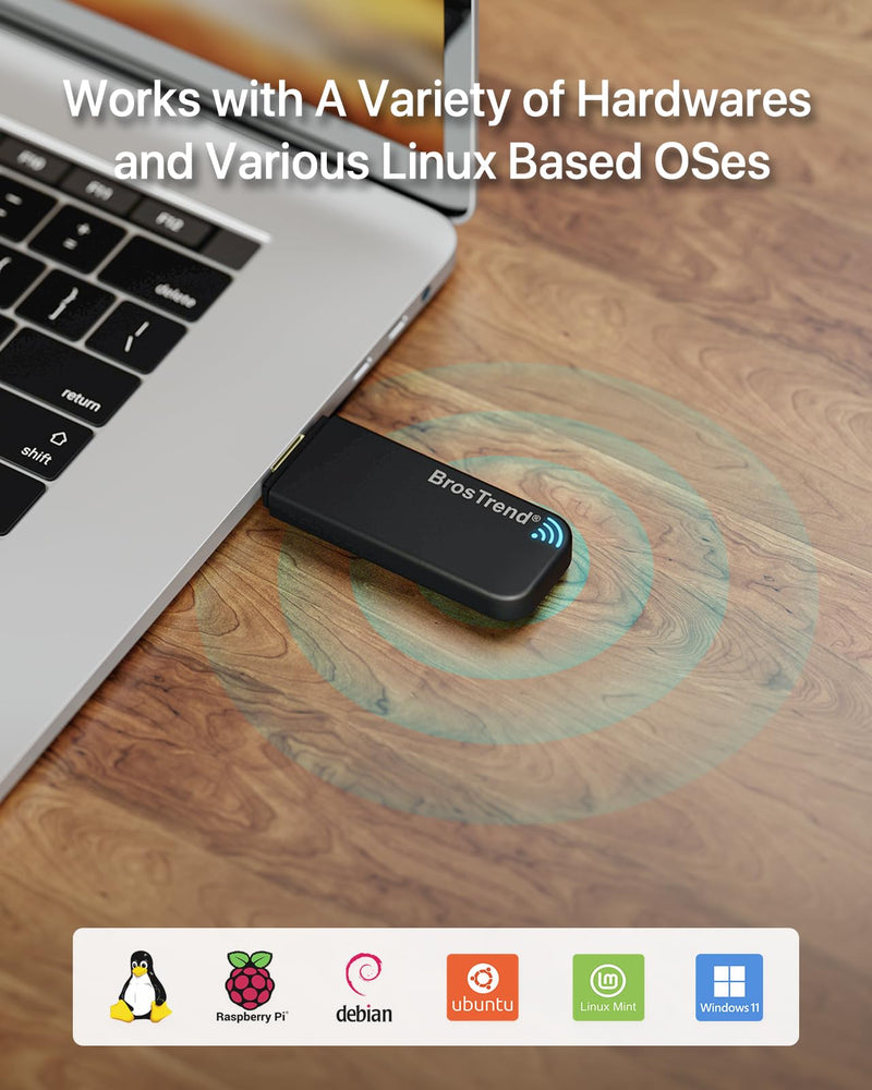 BrosTrend Linux USB WiFi Adapter 1200Mbps for Ubuntu Mint Debian Kubuntu Mate Zorin PureOS Raspberry Pi 2+ Windows etc. Linux Compatible Wi-Fi Adapter Wireless Dual Band 5GHz 867Mbps + 2.4GHz 300Mbps