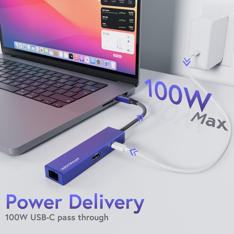 HM01 3-in-1 USB-C Hub, Gigabit Ethernet, 4K@60Hz HDMI, USB-C Charging for iPhone 15, iPad Pro, MacBook, XPS, Lenovo DY22HUM3101S