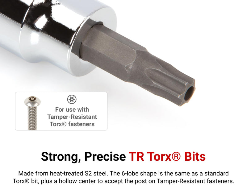TEKTON 3/8 Inch Drive Tamper-Resistant Torx Bit Socket Set with Rail, 12-Piece (TR10-TR60) | SHB91104