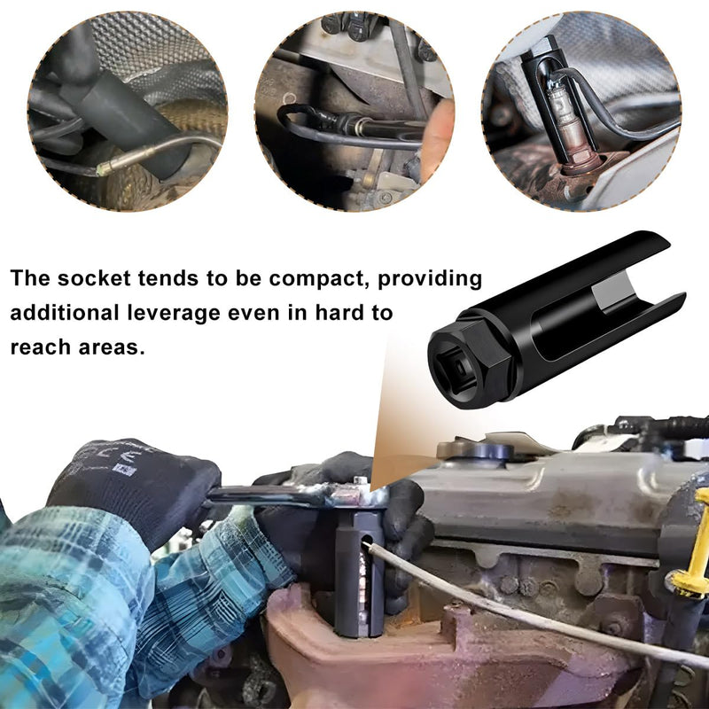 1/2" Drive by 7/8" 6-Point Chrome Vanadium Steel O2 Sensor Socket, Offset Oxygen Sensor Socket for Vehicle O2 Removal Installation (Large Opening) Large Opening
