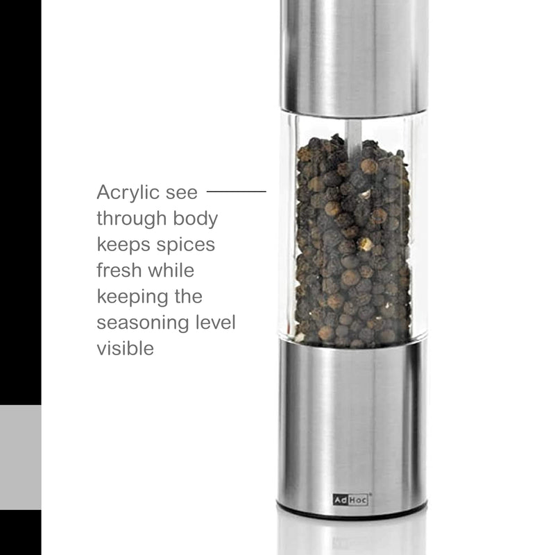 AdHoc Classic Medium Pepper or Salt Mill - Manual Salt & Pepper Grinding with Adjustable Grinds - Handy Grinder with Versatile Ceramic Mechanism