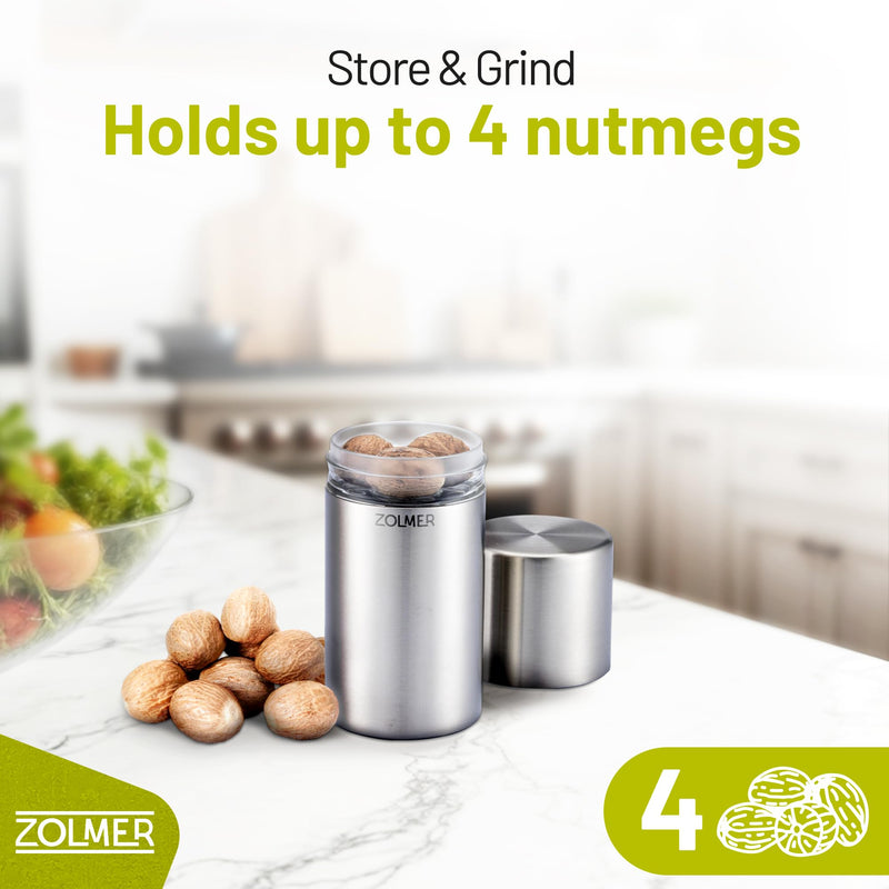 Professional Nutmeg Grinder with Sharp Blade for Whole Nutmeg, Powder Finish, Stainless Steel Nutmeg Grater – ZOLMER®